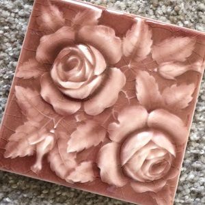 2 Antique Art Tiles - Rose With Relief + Iron Cross